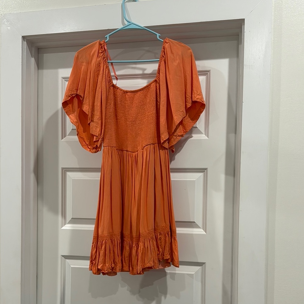 Rust Ruffled Off the Shoulder Sundress
